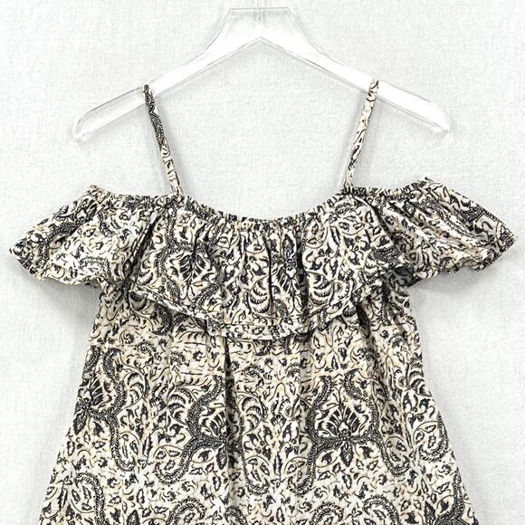 FIGUE Tamara Top Womens Large Cream Black Printed Off the Shoulder Blouse Cotton - Picture 5 of 13